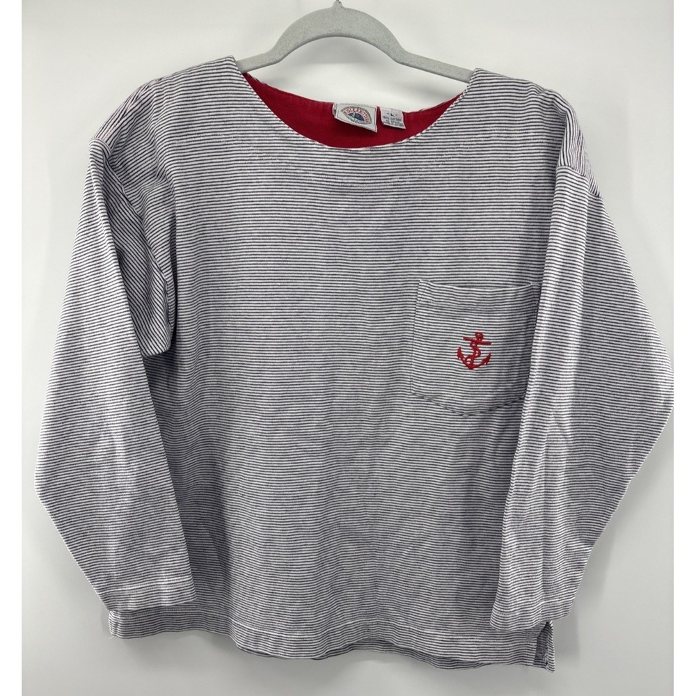 Cape Isle Knitters Nautical Knit Pullover Top Cotton 90s 80s Y2K Stripe‎ Heavy L